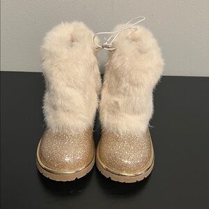Gold Glitter Fur Boots Toddler Girl